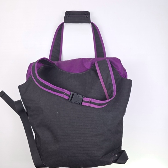 RARE Timbuk2 Cargo Tote Convertible Backpack Black & Purple Nylon Ripstop Bag - Picture 2 of 13